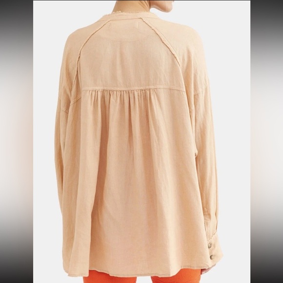 Free People Keep It Simple Oversized Button Down Shirt Shell Pink Size Medium - Picture 2 of 14